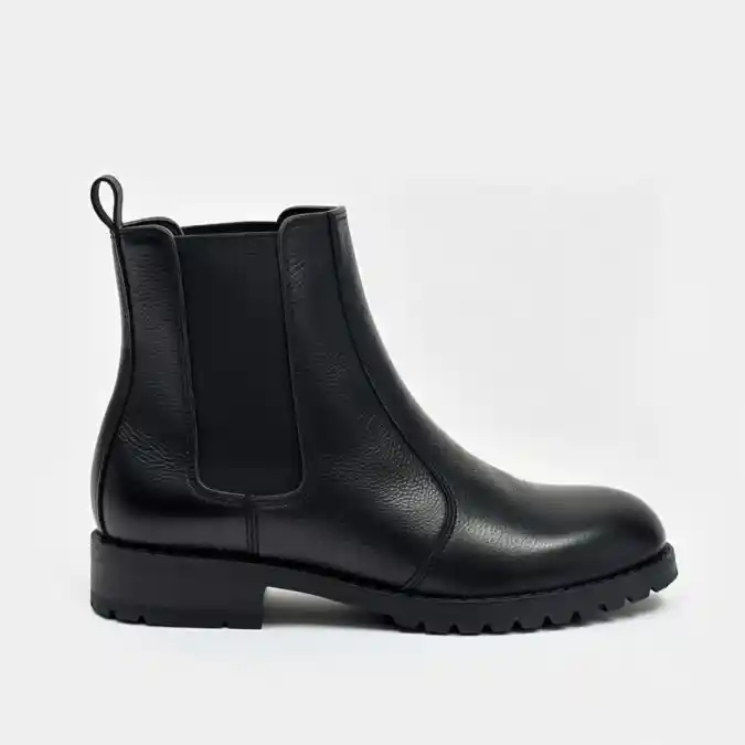 Rugged Minimalism - Black Leather Lug Sole Chelsea Boot