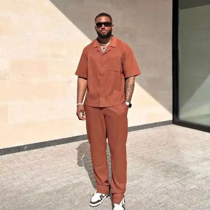 Rust Orange Pleated Co-Ord Set - Elevated City Comfort for Dad Bods