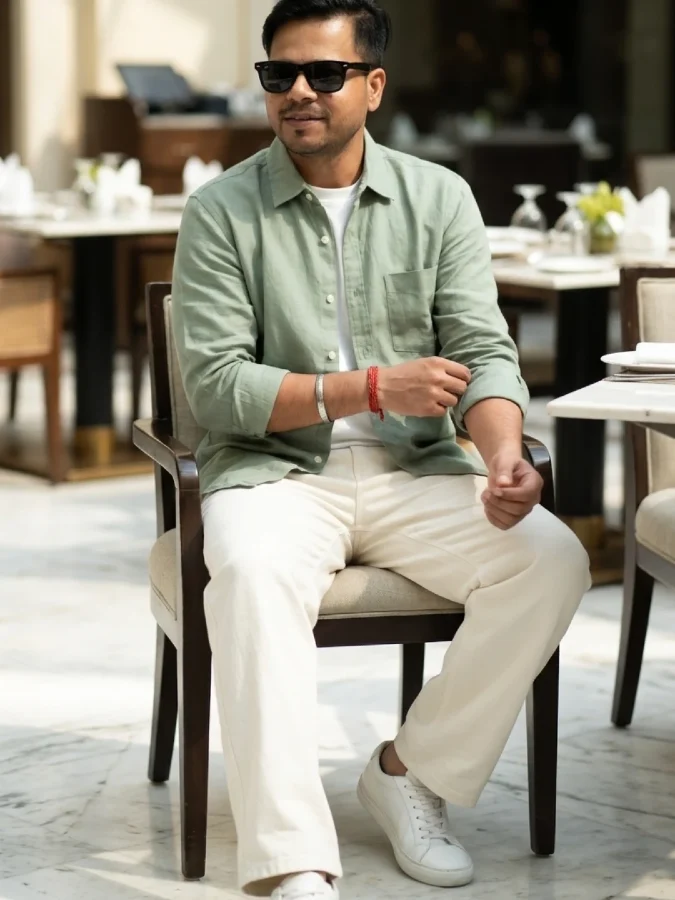 Sage Green Relaxed Linen and Straight-Leg Weekend Wear - Elevating Summer Brunch Outfits for Men That Are Smart-Casual Perfection