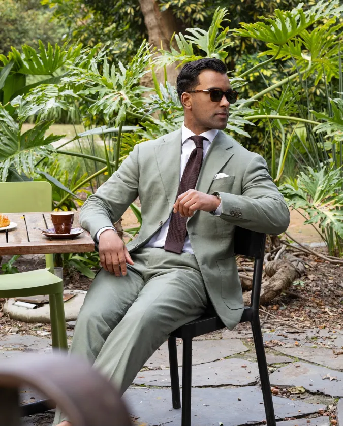 Sage Green Textured Linen Soft-Tailored Suit - Elevated Office Core