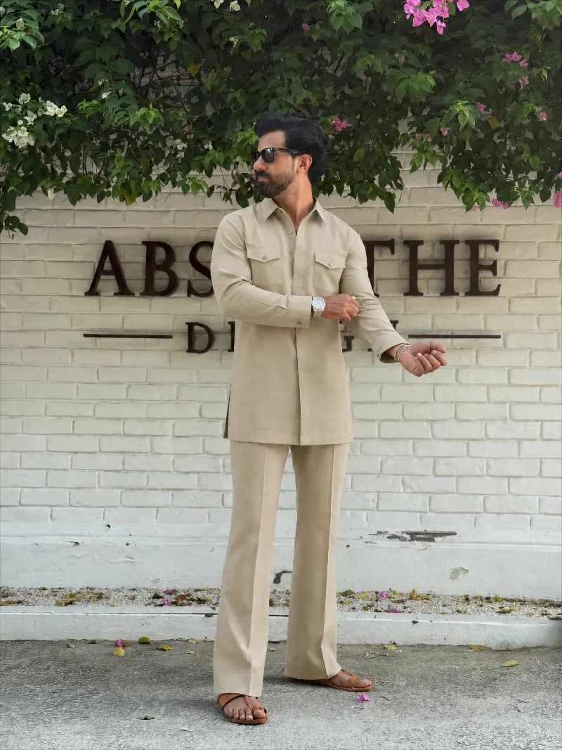 Sand Linen Safari Tunic with Matching Trousers