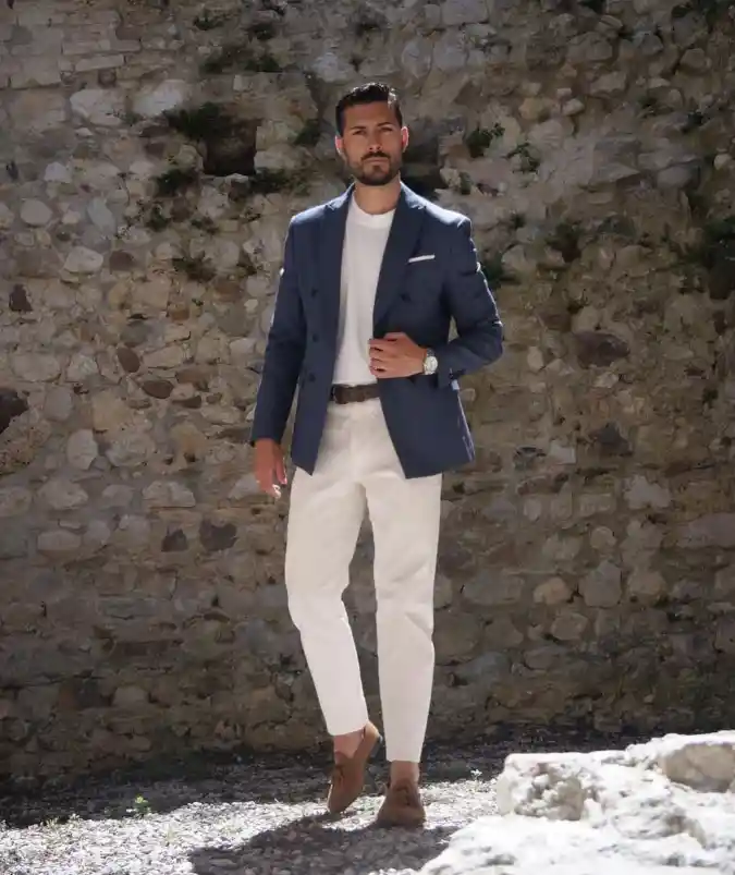 Slate Blue Double-Breasted Blazer - Elevating Summer Interview Style