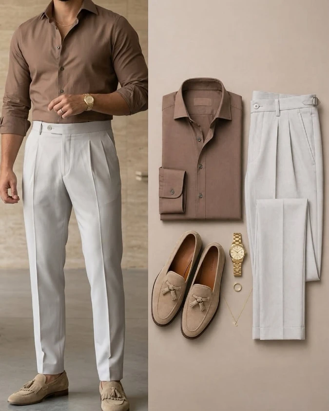 Taupe & Off-White High-Waisted Sartorial - Mastering Office Core