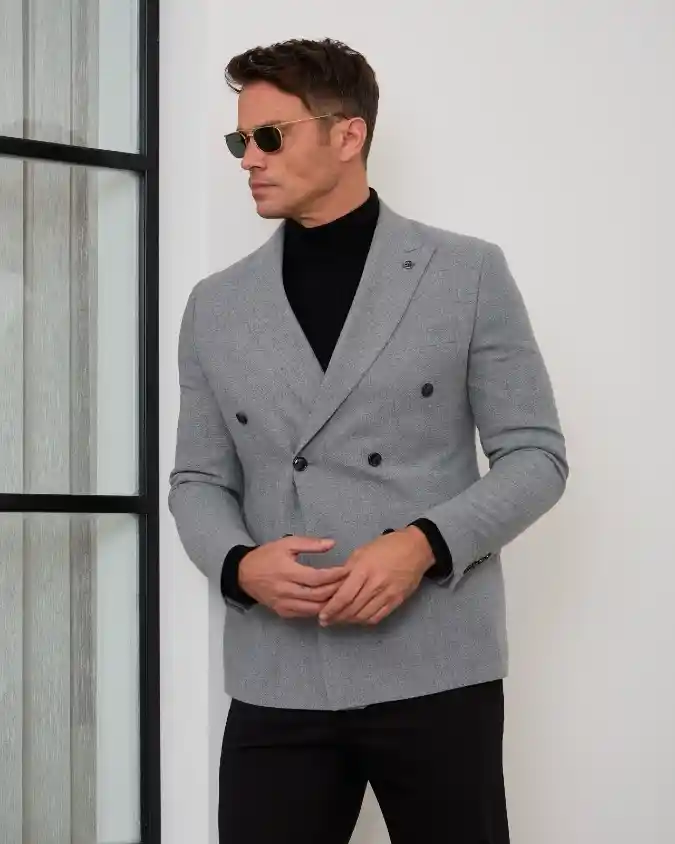 Textured Grey Double-Breasted Blazer - Mastering the City Commute