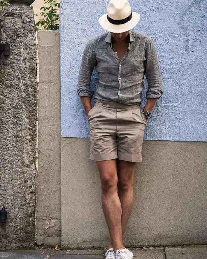 Textured Grey Linen and Beige Shorts – Laid-Back Vacation Staples