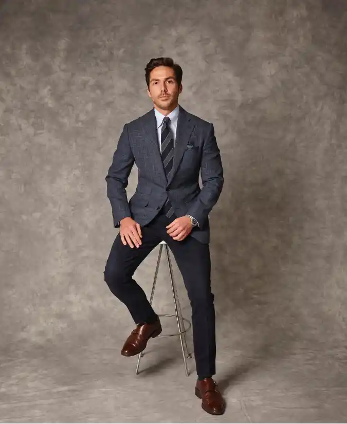 Textured Navy Linen Blazer and Slim Navy Chinos - Modern Office Core