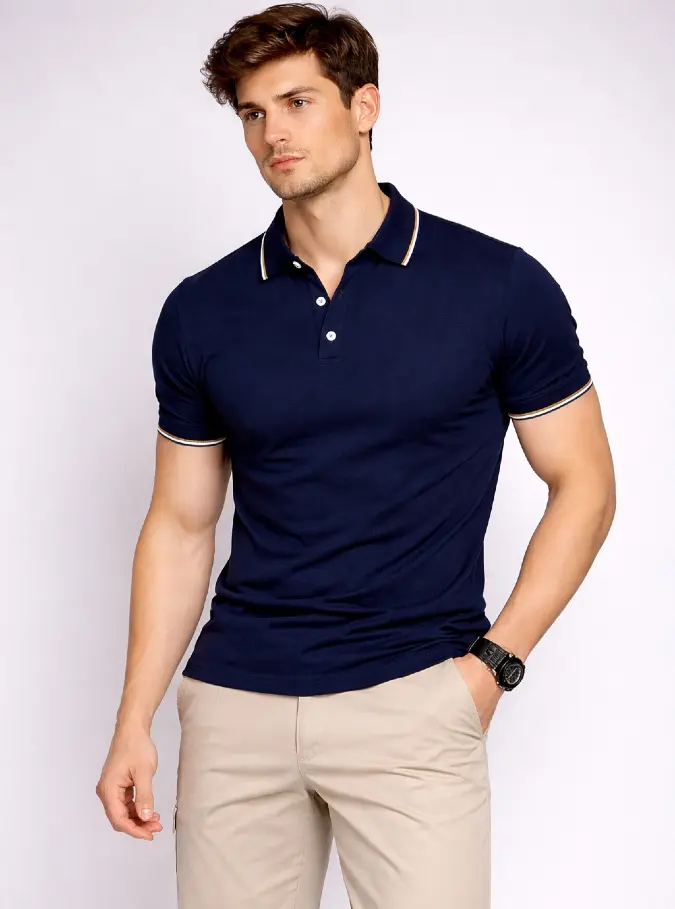 Tipped Navy Polo with Chinos - Athletic Ivy Summer