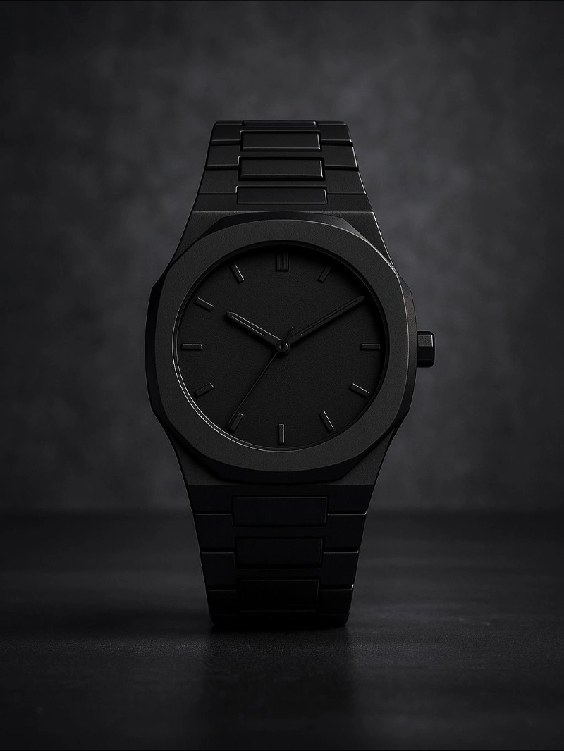 Ultra-Matte Phantom Black Octagonal Watch on Integrated Bracelet