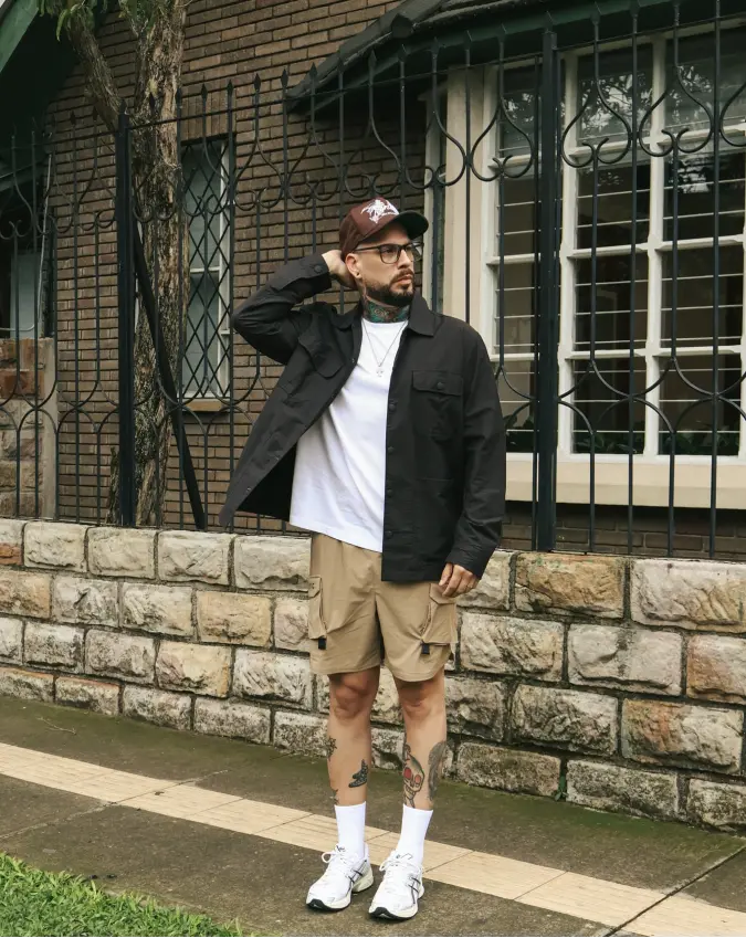 Utility Earth-Tone Relaxed Streetwear - Men's Shorts Outfits That Prove Shorts Can Look Actually Stylish