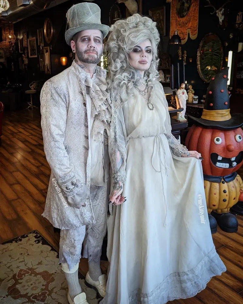 Victorian Ghost Couple with Damask Frock Coat and Lace Gown