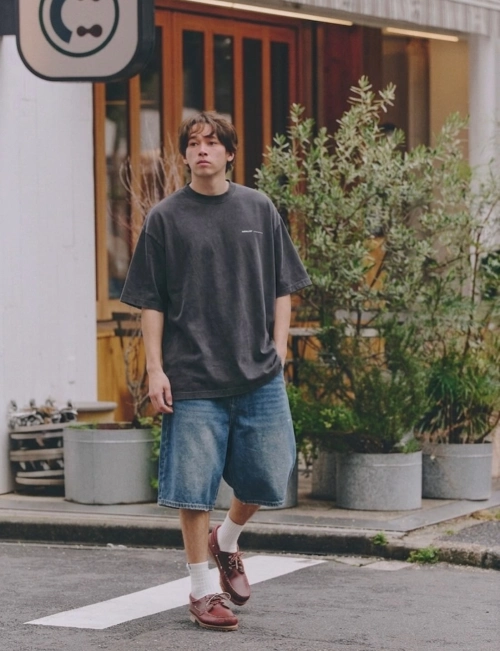 Washed Charcoal Tee with Baggy Denim Shorts