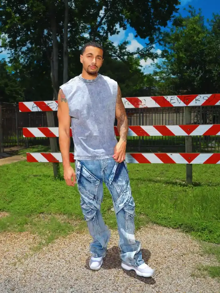 Washed Gray Muscle Tank & Statement Denim – Elevated Streetwear Energy