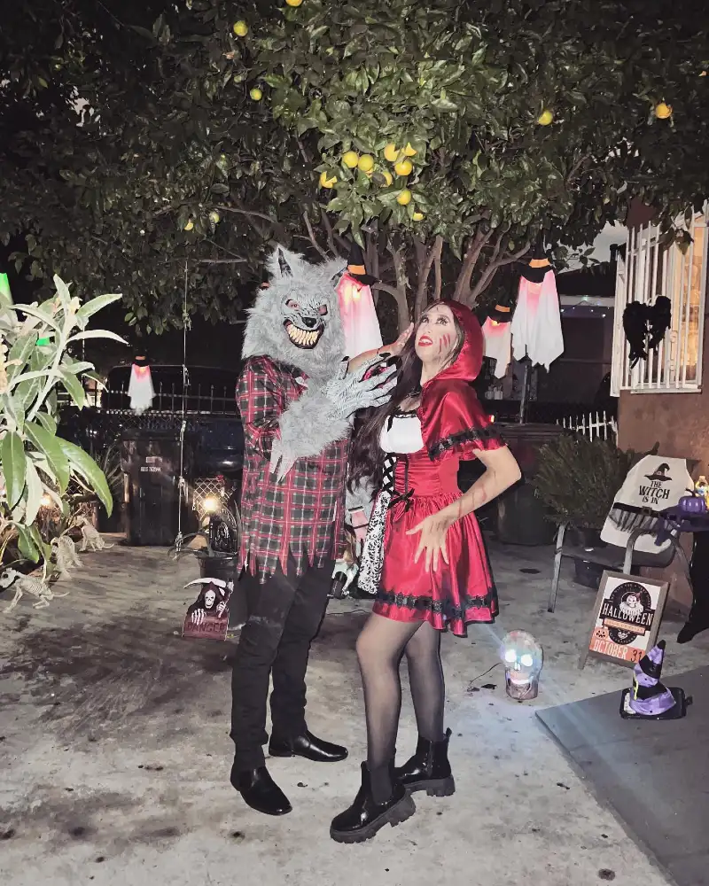 Werewolf and Little Red Riding Hood with Plaid Shirt and Mask