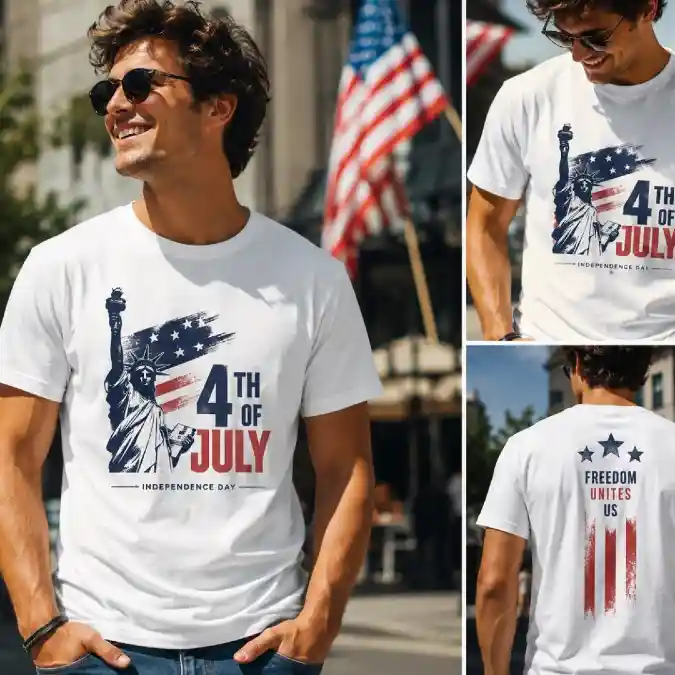 White Graphic Tee, Patriotic Icons, Relaxed Fit – Gritty Holiday Heritage