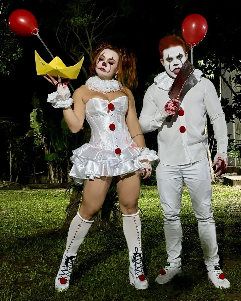 White Pennywise Shirt and Trousers with Satin Corset Dress