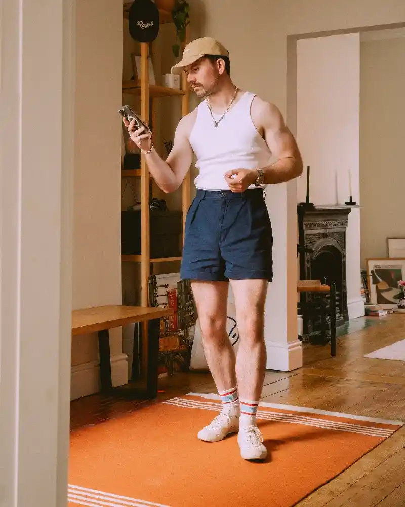 White Ribbed Tank & Navy Tailored Shorts – Intentional Weekend Minimalism