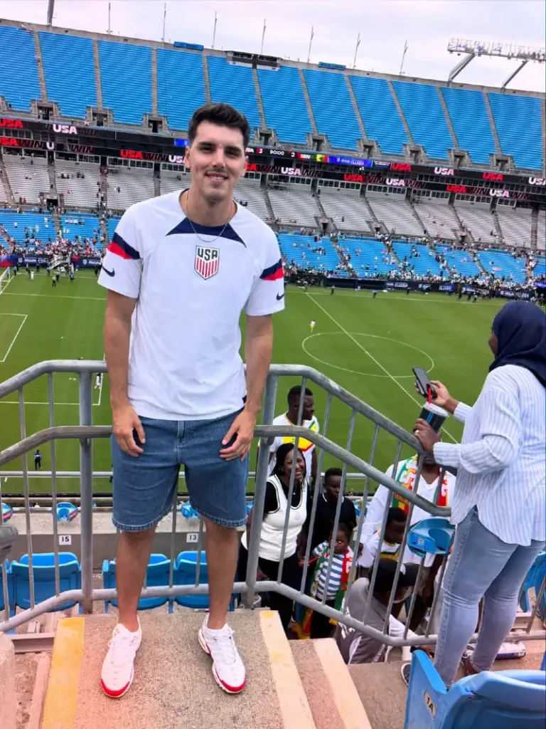 White USA Kit Jersey with Medium-Wash Denim Shorts