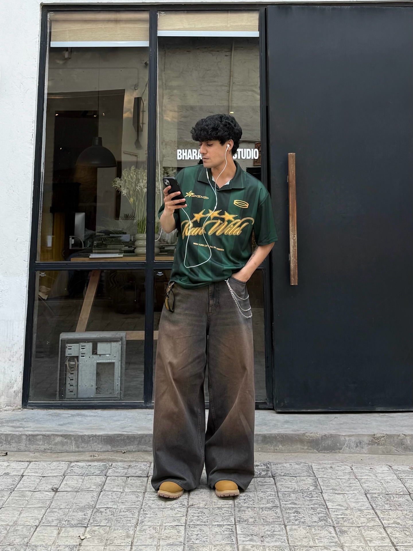 Green Jersey and Baggy Denim Gritty Streetwear for Teen Summer Cool