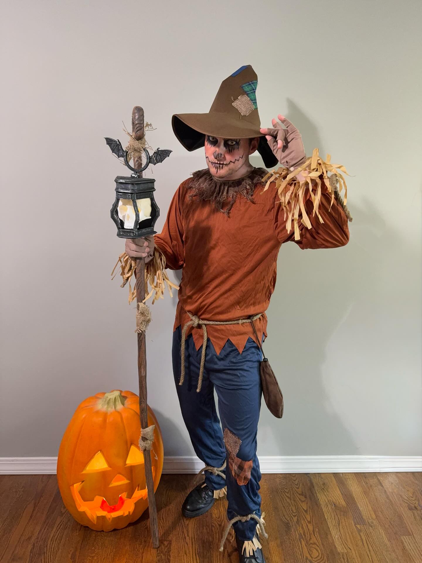 Rust Tunic and Patched Blue Trousers with Scarecrow Hat