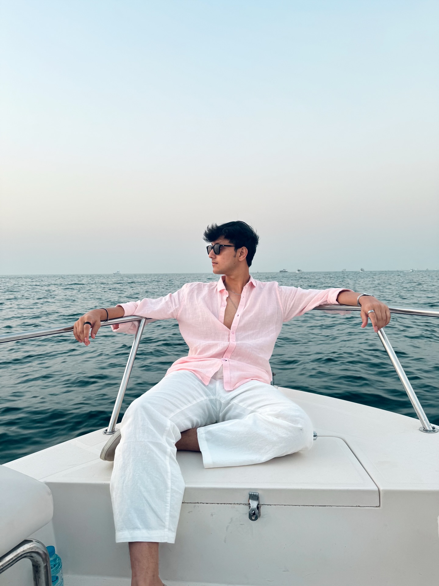 Soft Pink Linen Overshirt with Wide White Pants