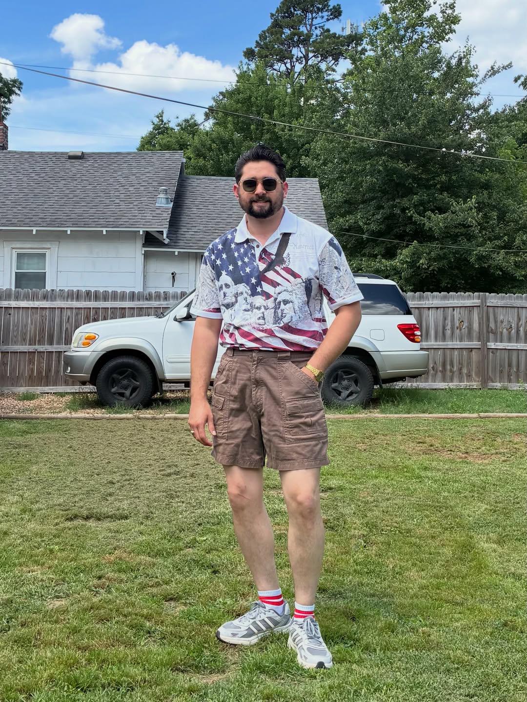 Loud Polo, Cargo Shorts, Chunky Sneakers - Fourth of July Maximalist Style